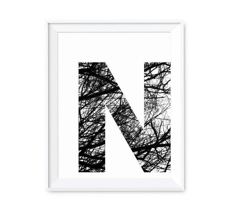 Monogram Wall Art Letters, Black and White Tree Branches-Set of 1-Andaz Press-N-