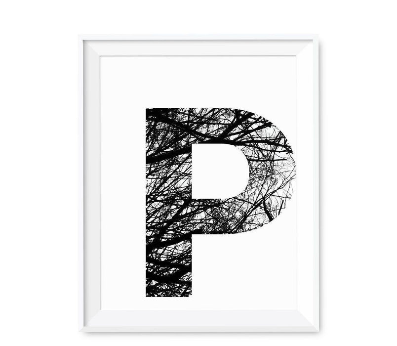 Monogram Wall Art Letters, Black and White Tree Branches-Set of 1-Andaz Press-P-