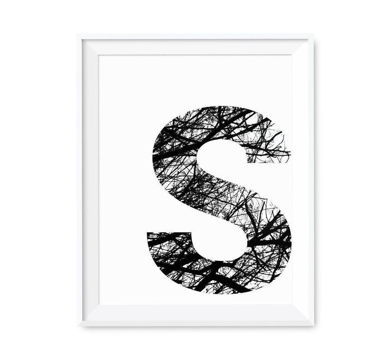 Monogram Wall Art Letters, Black and White Tree Branches-Set of 1-Andaz Press-S-