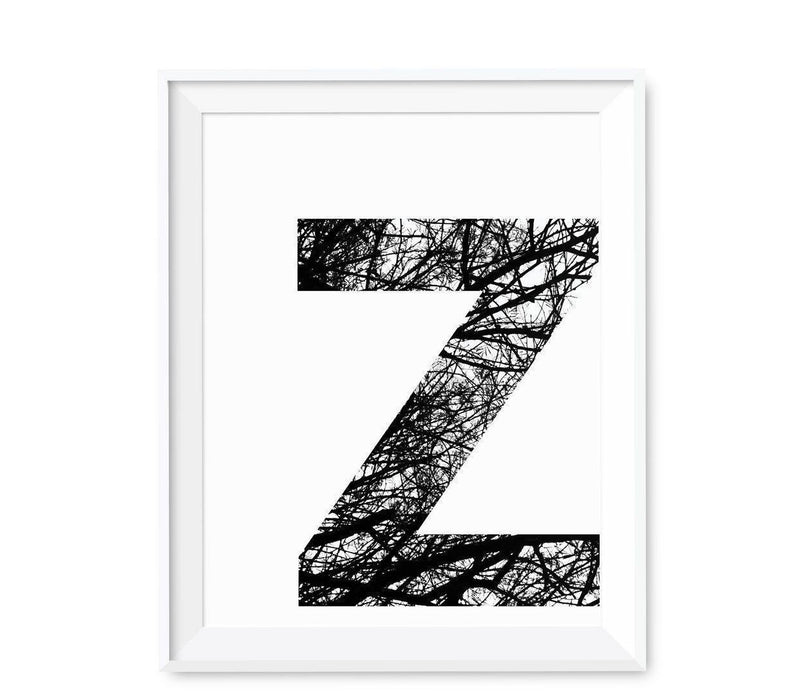 Monogram Wall Art Letters, Black and White Tree Branches-Set of 1-Andaz Press-Z-