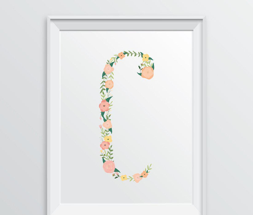 Monogram Wall Art Letters, Coral Floral Roses-Set of 1-Andaz Press-C-
