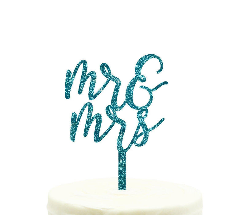 Mr. & Mrs. Glitter Acrylic Wedding Cake Toppers-Set of 1-Andaz Press-Aqua-