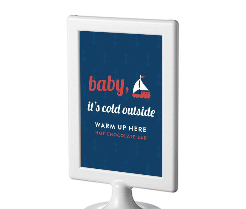 Nautical Ocean Adventure Wedding Framed Party Signs-Set of 1-Andaz Press-Baby It's Cold Outside - Hot Chocolate-