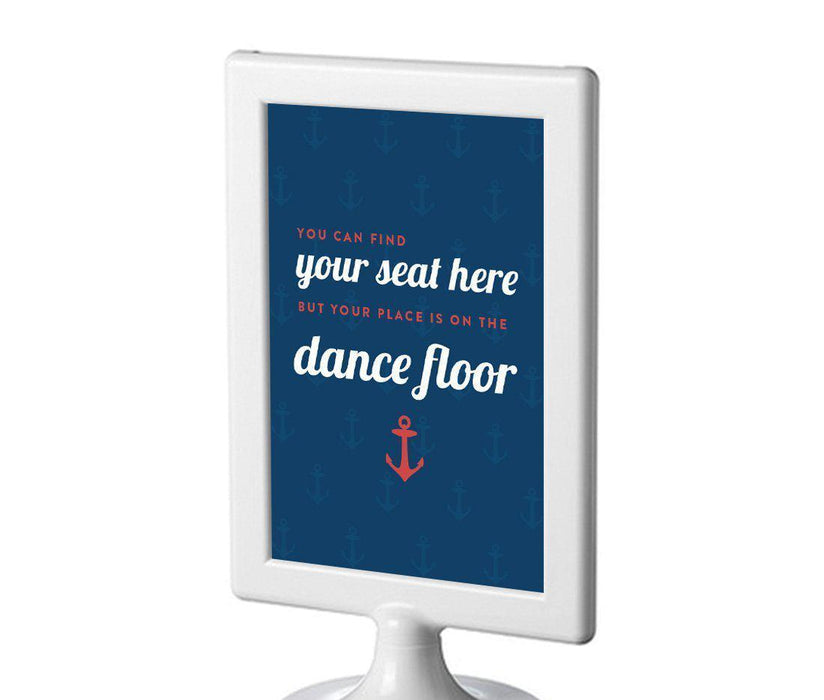 Nautical Ocean Adventure Wedding Framed Party Signs-Set of 1-Andaz Press-Find Your Seat Here, Place On Dance Floor-