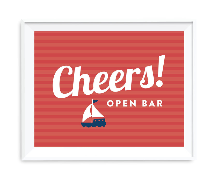 Nautical Ocean Adventure Wedding Party Signs-Set of 1-Andaz Press-Open Bar Cheers!-