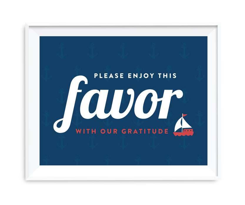 Nautical Ocean Adventure Wedding Party Signs-Set of 1-Andaz Press-Please Enjoy Favor With Our Gratitude-