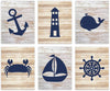 Nautical Theme Nursery Hanging Wall Art, Rustic Distressed Wood, Anchor, Lighthouse, Whale-Set of 6-Andaz Press-