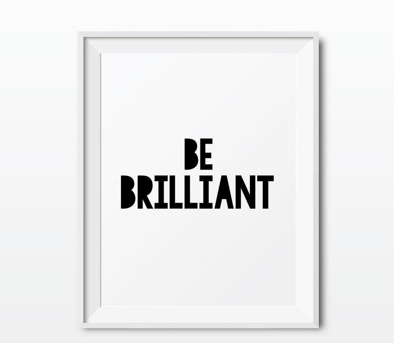 Nursery Kids Room Wall Art, Modern Black and White-Set of 2-Andaz Press-Be Brilliant, Be Fearless-