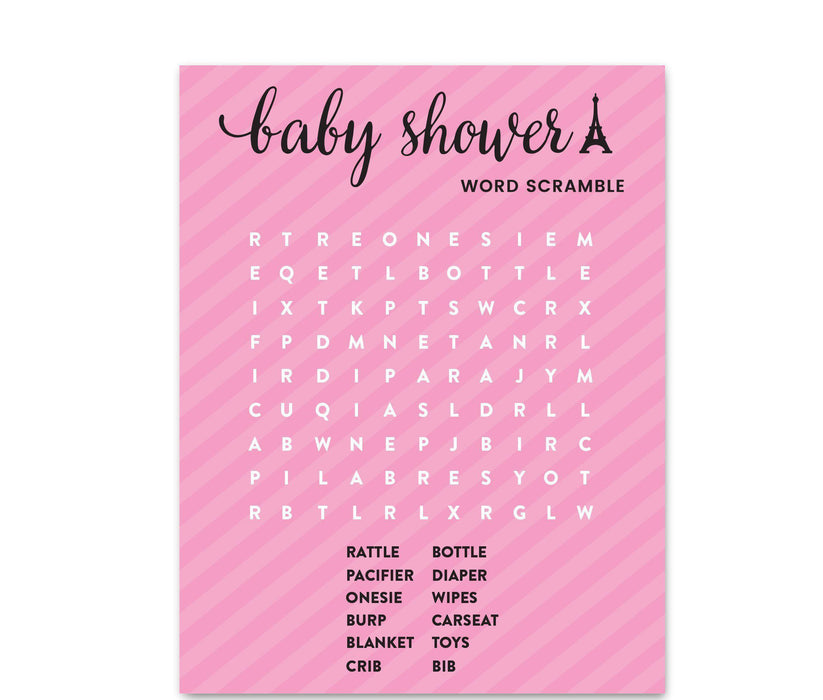 Paris Bonjour Bebe Girl Baby Shower Games & Fun Activities-Set of 30-Andaz Press-Word Search-