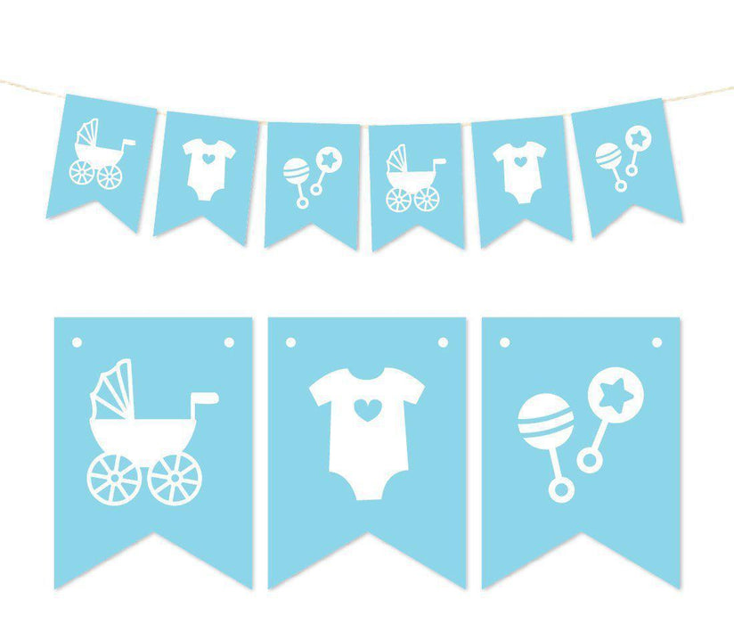 Pennant Party Banner Baby Shower Rattles Carriage Onesie-Set of 1-Andaz Press-Baby Blue-
