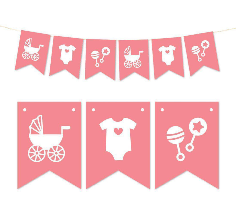 Pennant Party Banner Baby Shower Rattles Carriage Onesie-Set of 1-Andaz Press-Coral-