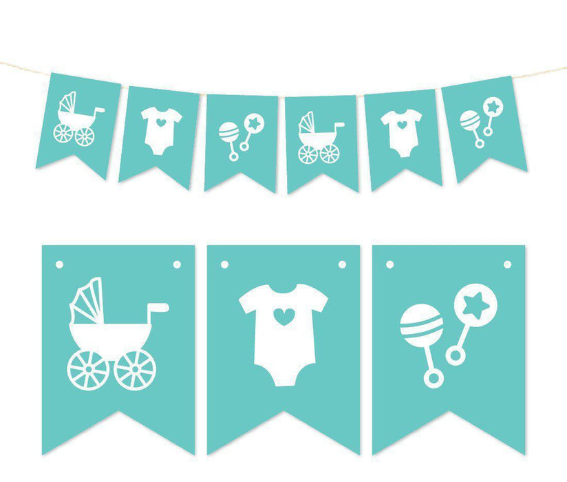 Pennant Party Banner Baby Shower Rattles Carriage Onesie-Set of 1-Andaz Press-Diamond Blue-