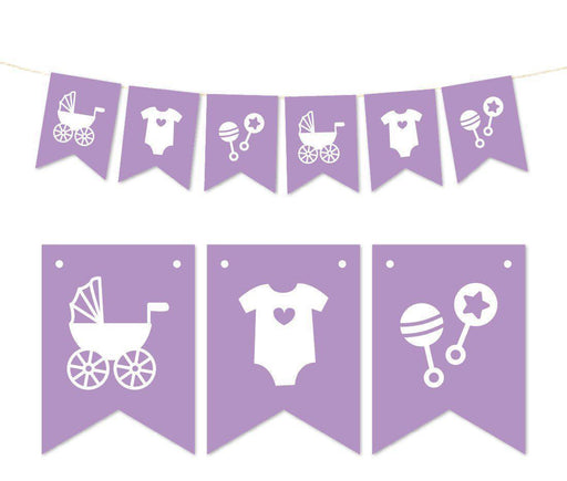 Pennant Party Banner Baby Shower Rattles Carriage Onesie-Set of 1-Andaz Press-Lavender-