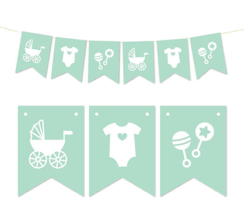 Pennant Party Banner Baby Shower Rattles Carriage Onesie-Set of 1-Andaz Press-Mint-