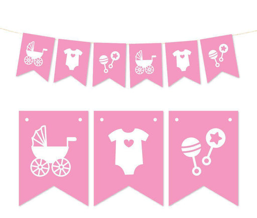 Pennant Party Banner Baby Shower Rattles Carriage Onesie-Set of 1-Andaz Press-Pink-