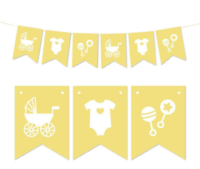 Pennant Party Banner Baby Shower Rattles Carriage Onesie-Set of 1-Andaz Press-Yellow-