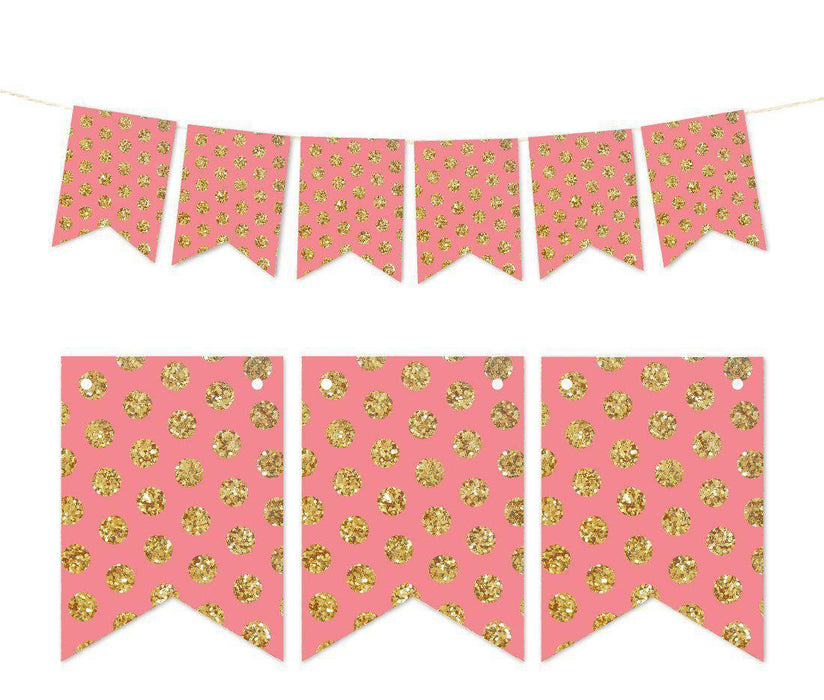 Pennant Party Banner Gold Glitter Polka Dots-Set of 1-Andaz Press-Coral-