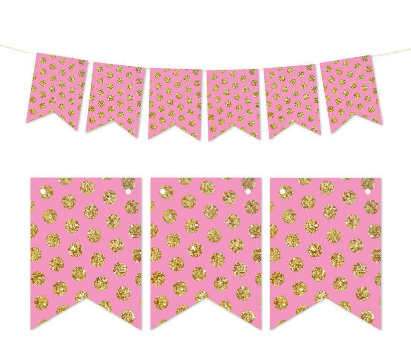 Pennant Party Banner Gold Glitter Polka Dots-Set of 1-Andaz Press-Pink-