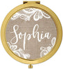 Personalized Burlap Lace Compact Mirror-Set of 1-Andaz Press-Gold Bridesmaid Custom-
