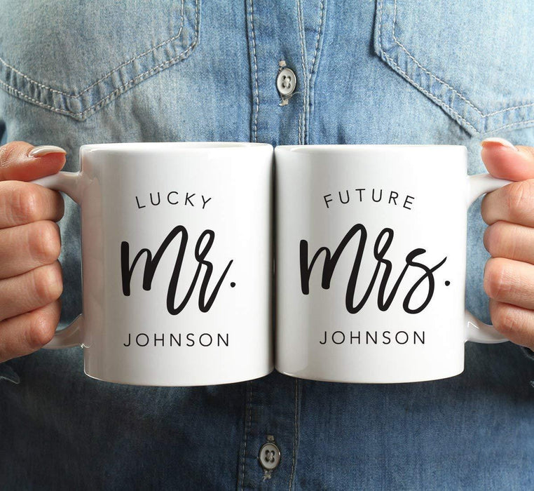 Personalized Coffee Mugs Gift Set Lucky Mr. Johnson Future Mrs. Johnson Script Style-Set of 2-Andaz Press-