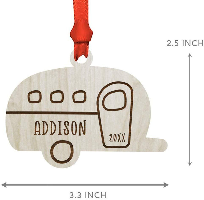 Personalized Engraved Real Wood Christmas Ornament, Camper Trailer-Set of 1-Andaz Press-