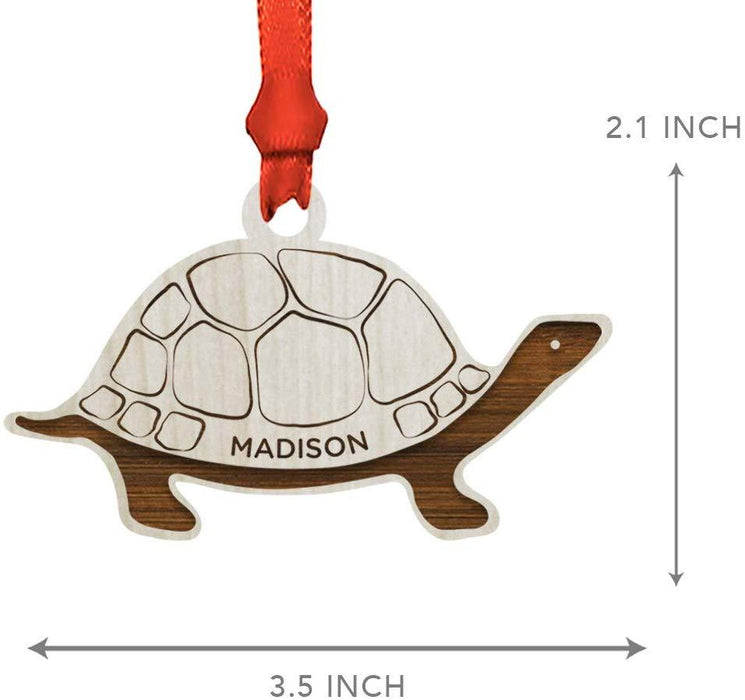 Personalized Engraved Real Wood Christmas Ornament, Turtle Tortoise-Set of 1-Andaz Press-