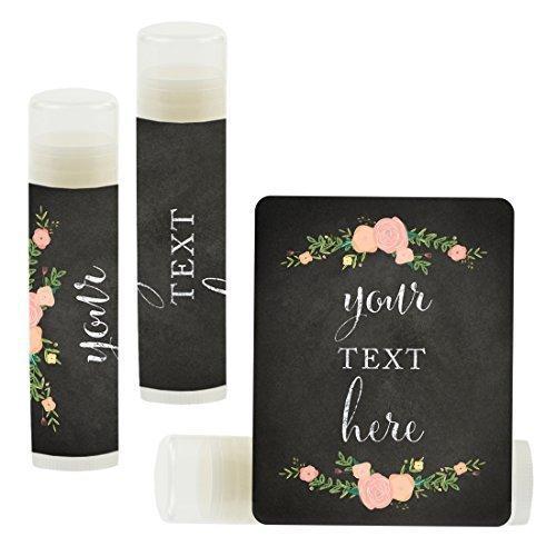 Personalized Lip Balm Party Favors, Your Text Here-Set of 12-Andaz Press-Chalkboard Floral Roses-