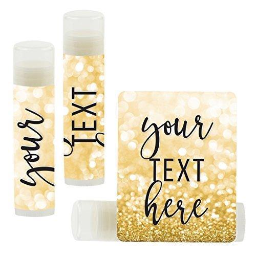 Personalized Lip Balm Party Favors, Your Text Here-Set of 12-Andaz Press-Faux Gold Glitter Shimmer-