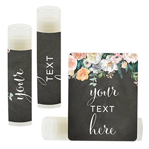Personalized Lip Balm Party Favors, Your Text Here-Set of 12-Andaz Press-Peach Chalkboard Floral Garden Party-