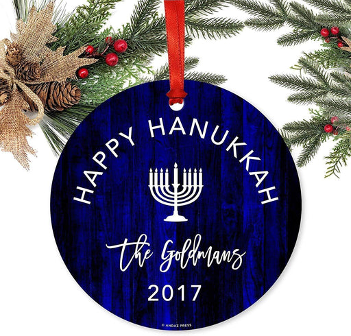 Personalized Metal Ornaments, Happy Hanukkah, Custom Name, Custom Year-Set of 1-Andaz Press-