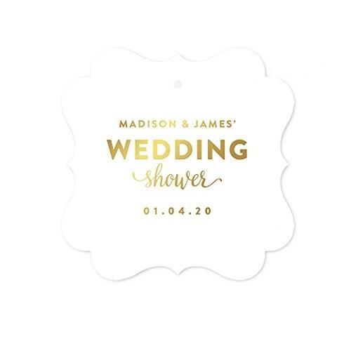Personalized Metallic Gold Ink Wedding Shower Fancy Frame Square Wedding Gift Tags-Set of 24-Andaz Press-