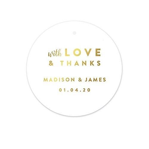 Personalized Metallic Gold Ink with Love and Thanks Round Circle Wedding Gift Tags-Set of 24-Andaz Press-