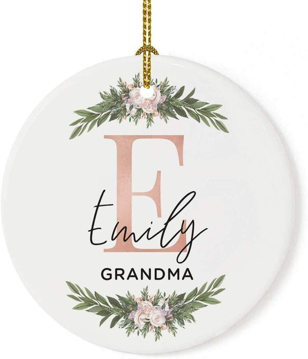 Personalized Round Porcelain Christmas Tree Ornament, Monogram Letter with Custom Name-Set of 1-Andaz Press-Grandma-