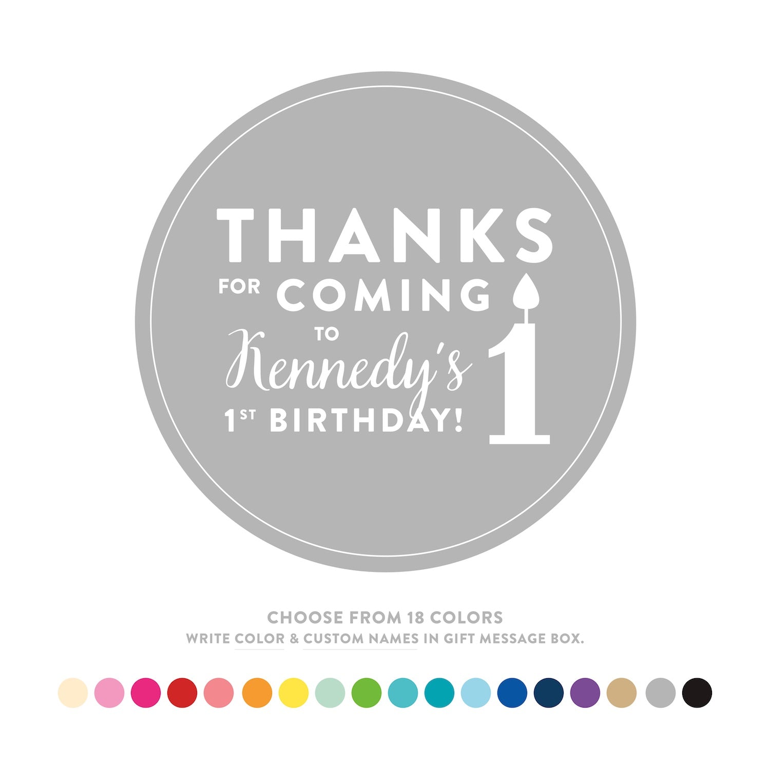 Personalized Thanks for coming to my 1st Birthday Round Circle Label Stickers-Set of 40-Andaz Press-