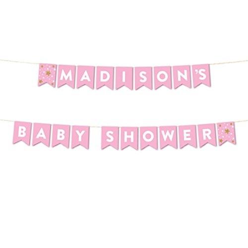 Personalized Twinkle Twinkle Little Star Pink Baby Shower Hanging Pennant Party Banner with String-Set of 1-Andaz Press-