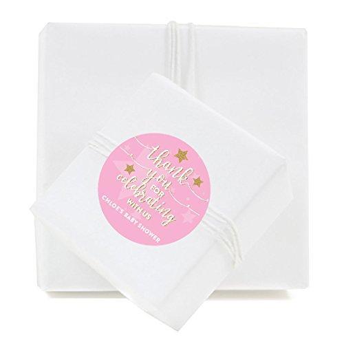 Personalized Twinkle Twinkle Little Star Pink Baby Shower Round Circle Label Stickers, Thank You for Celebrating with US-Set of 40-Andaz Press-