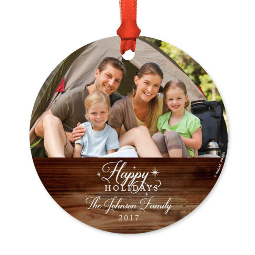 Photo Custom Metal Christmas Ornament, Red Love Peace Joy, Includes Ribbon and Gift Bag-Set of 1-Andaz Press-Happy Holidays-