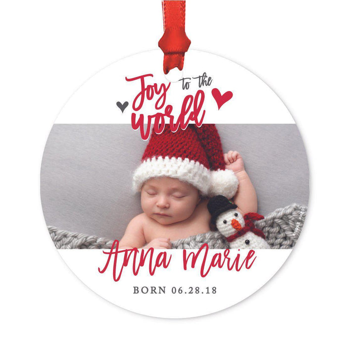 Photo Custom Metal Christmas Ornament, Red Love Peace Joy, Includes Ribbon and Gift Bag-Set of 1-Andaz Press-Joy to the World-