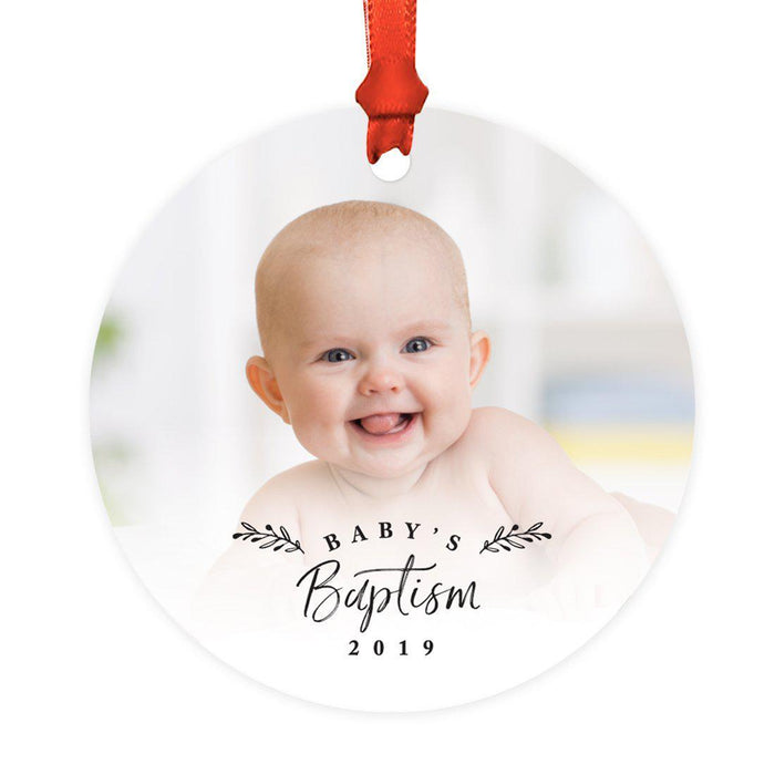 Photo Custom Metal Keepsake Baby's 1st Christmas Tree Ornament Gift-Set of 1-Andaz Press-Baby's Baptism-