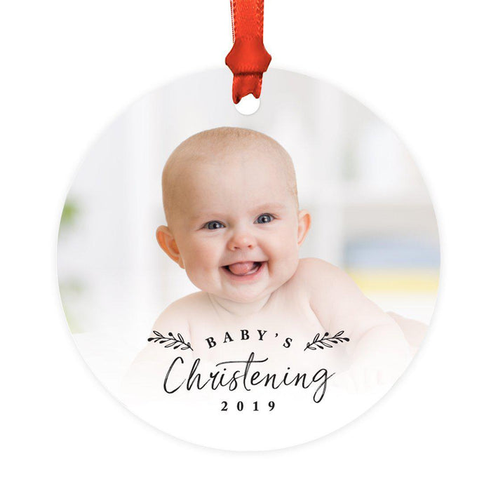Photo Custom Metal Keepsake Baby's 1st Christmas Tree Ornament Gift-Set of 1-Andaz Press-Baby's Christening-
