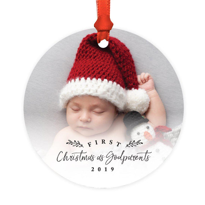 Photo Custom Metal Keepsake Baby's 1st Christmas Tree Ornament Gift-Set of 1-Andaz Press-Godparents-