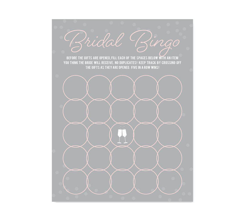 Pink Blush and Gray Pop Fizz Clink Wedding Bridal Shower Game Cards-Set of 20-Andaz Press-Bridal Shower Bingo-