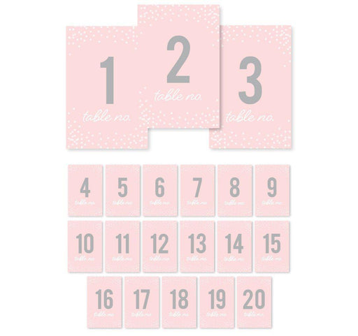 Pink Blush and Gray Pop Fizz Clink Wedding Table Numbers-Set of 20-Andaz Press-1-20-