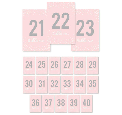 Pink Blush and Gray Pop Fizz Clink Wedding Table Numbers-Set of 20-Andaz Press-21-40-