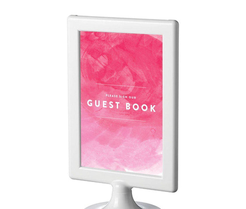 Pink Watercolor Wedding Framed Party Signs-Set of 1-Andaz Press-Sign Our Guestbook-