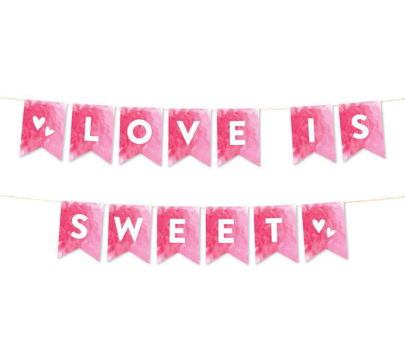 Pink Watercolor Wedding Hanging Pennant Party Banner with String-Set of 1-Andaz Press-Love is Sweet-
