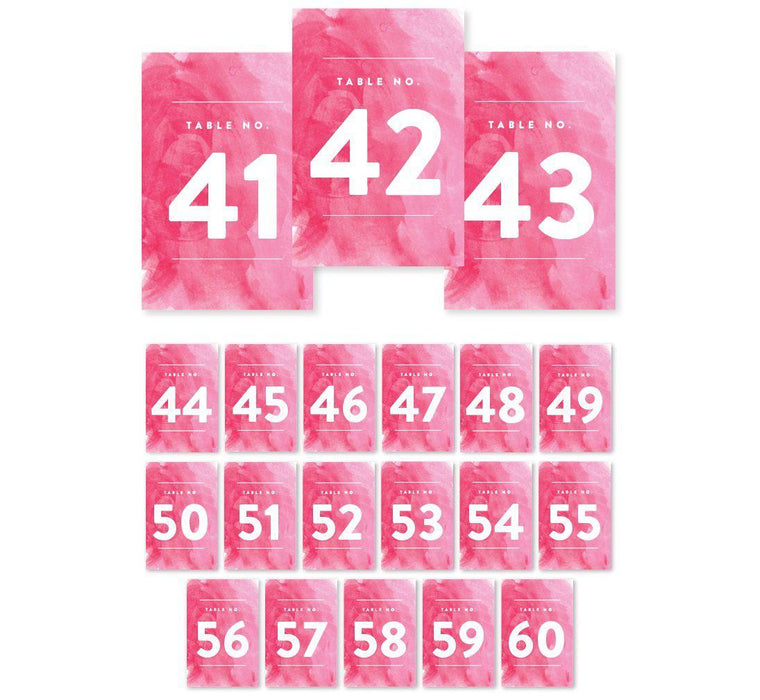 Pink Watercolor Wedding Table Numbers-Set of 20-Andaz Press-41-60-