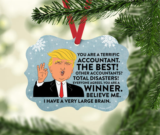 President Donald Trump Fancy Frame Christmas Ornament, Funny Metal Holiday Present Ideas Design 1-Set of 1-Andaz Press-Accountant-