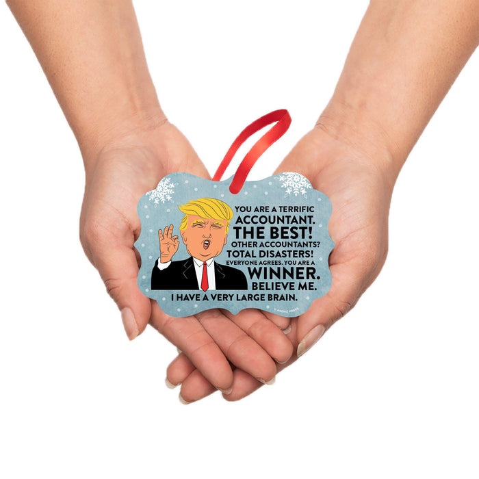 President Donald Trump Fancy Frame Christmas Ornament, Funny Metal Holiday Present Ideas Design 1-Set of 1-Andaz Press-Accountant-