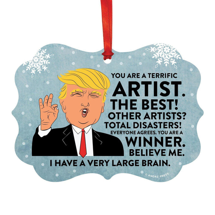 President Donald Trump Fancy Frame Christmas Ornament, Funny Metal Holiday Present Ideas Design 1-Set of 1-Andaz Press-Artist-